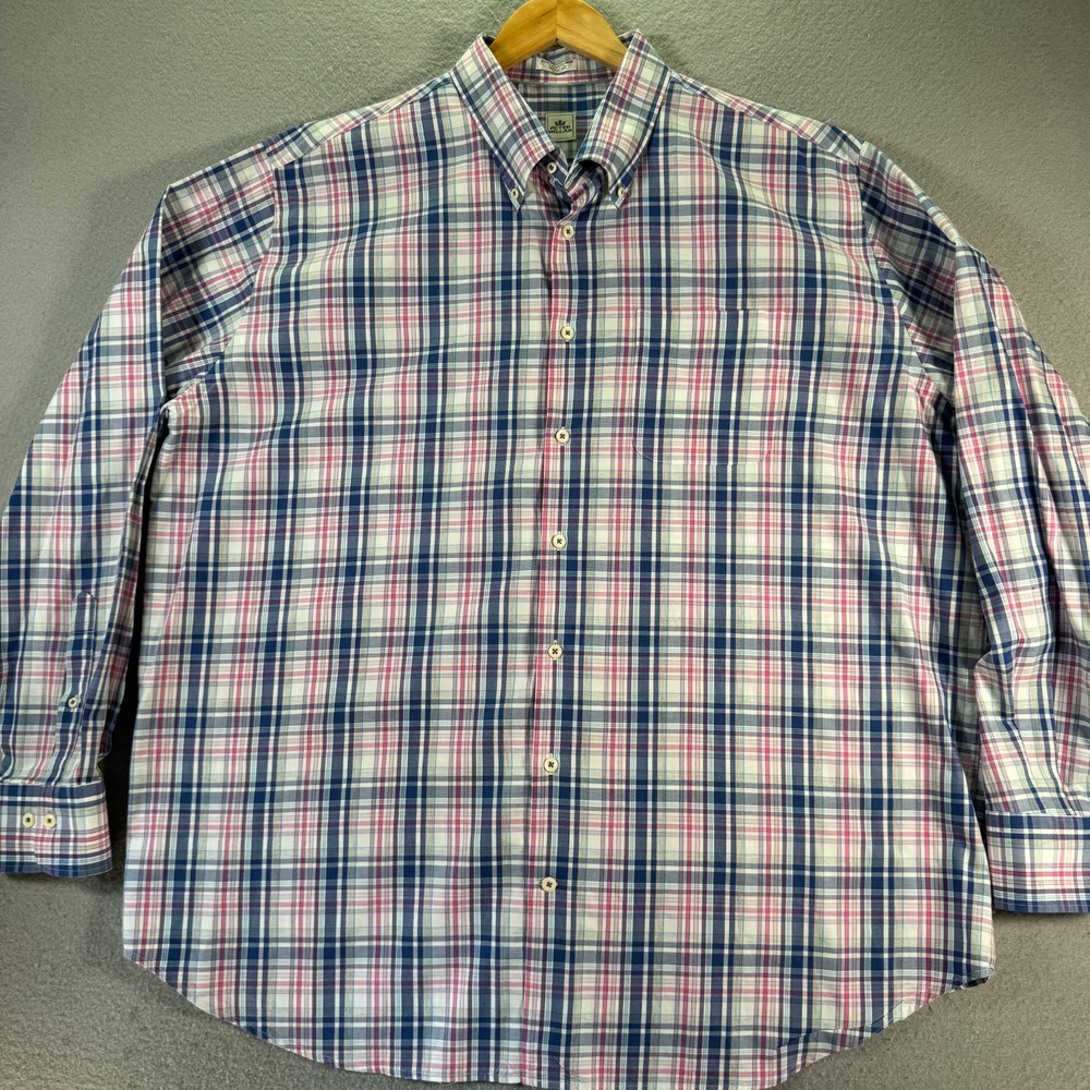 Peter Millar Button Down Shirt Mens 2XL Blue Plaid Cotton Pocket Classic comfort